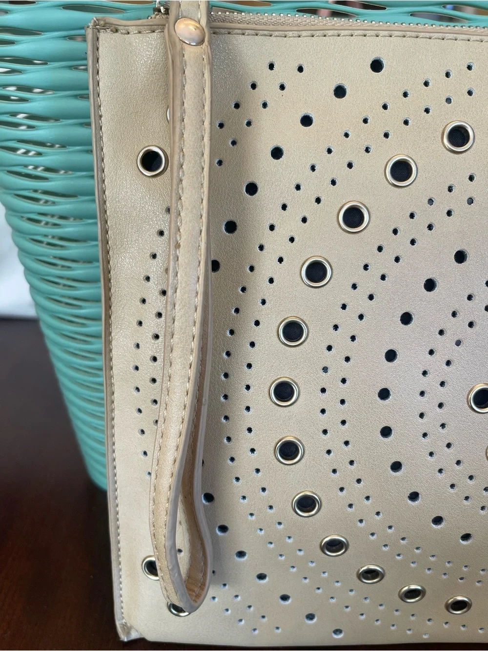 New Directions perforated clutch bag Tan
